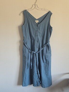 PACT | V-Neck Dress Organic Linen Hemp Teal Blue Sz LARGE